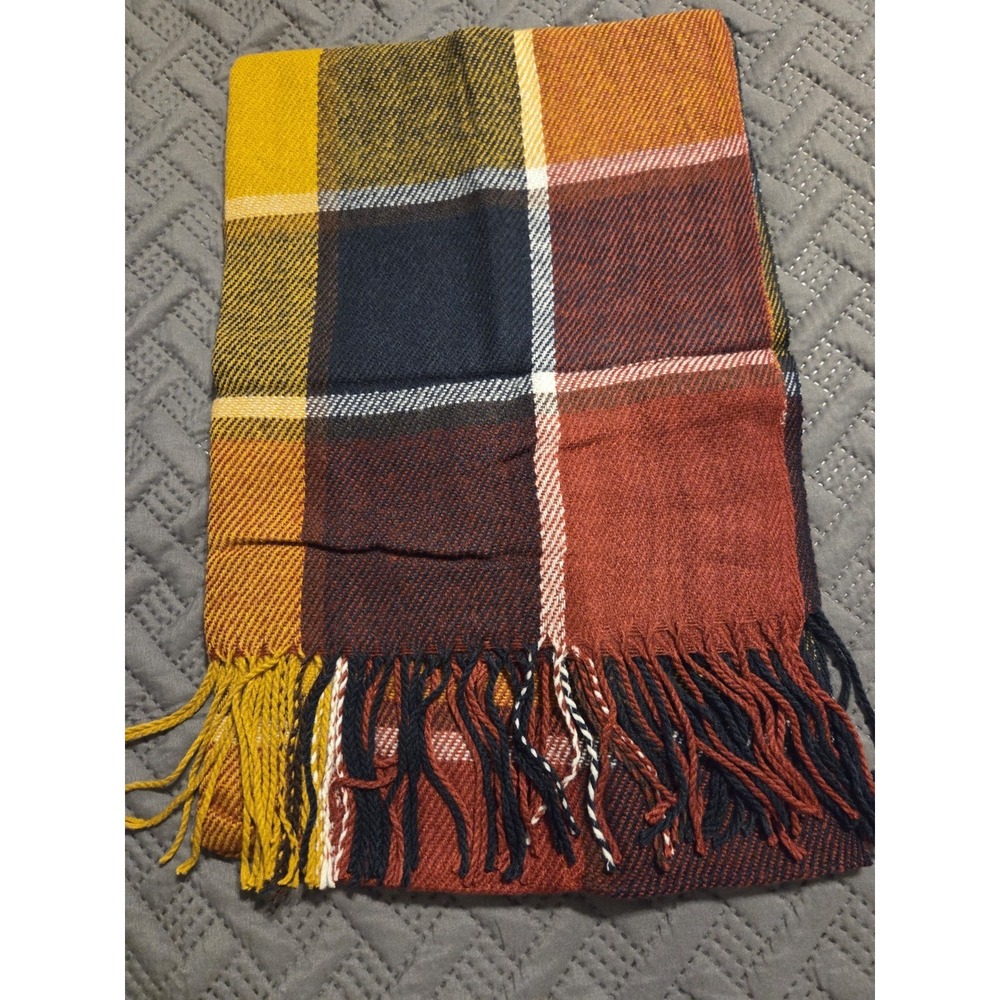 Wander Agio Women's Warm Lattice Plaid Scarf / Long Shawl with Fringe, NEW